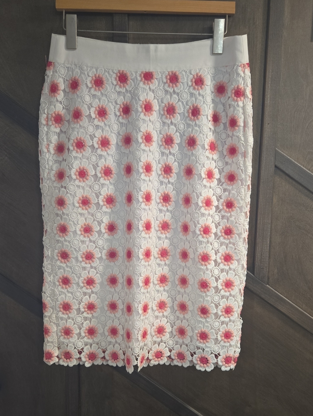 J.Crew White And Pink Floral Embroiderd Pencil Skirt